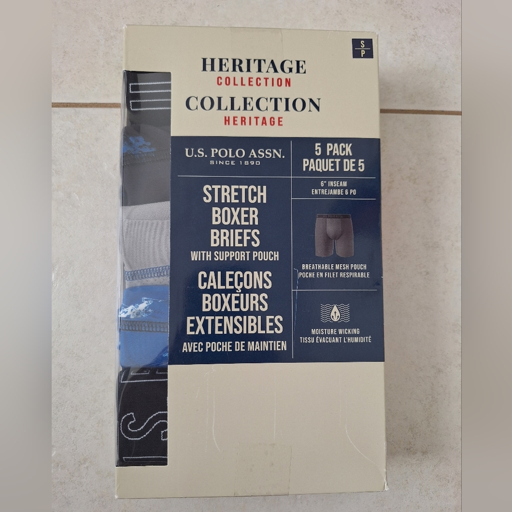 5 pack of Men's U.S. Polo Assn. Heritage Collection stretch boxer briefs Small